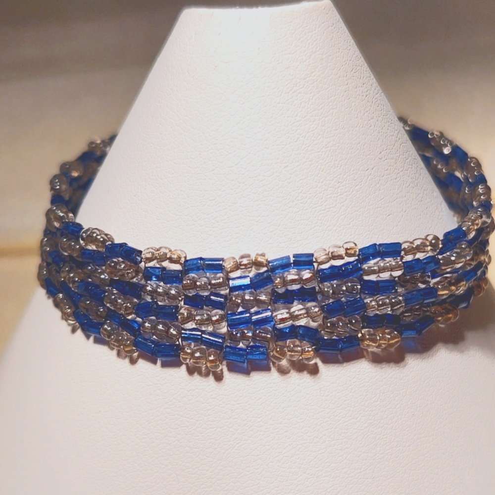 Blue and Silver Bracelet handmade glass beads